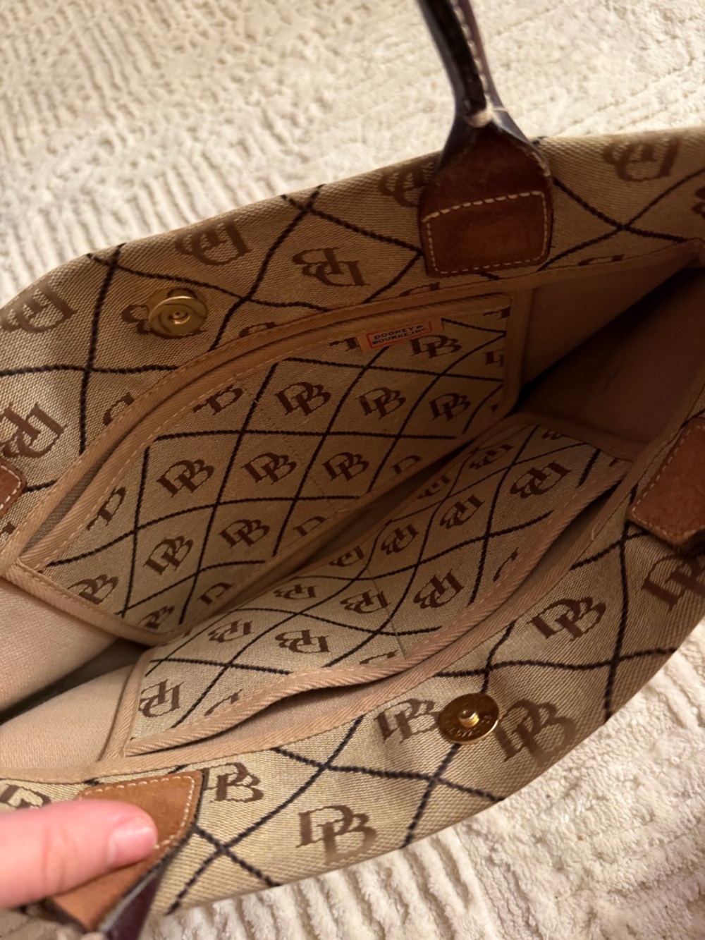 Dooney & Bourke DB Monogram Canvas Satchel Brown Leather Trim Shoulder Bag - Picture 4 of 11
